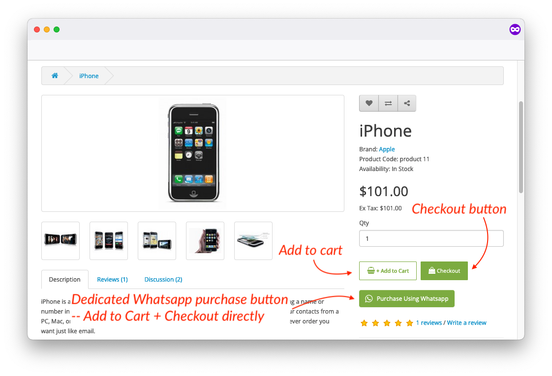 whatsapp checkout button on product page opencart